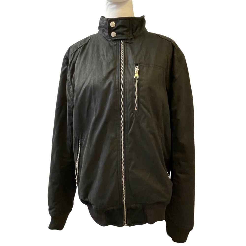 H&M Men's Black Smooth Bomber Jacket 40R Full Zip Pockets Stand Collar - Picture 2 of 15